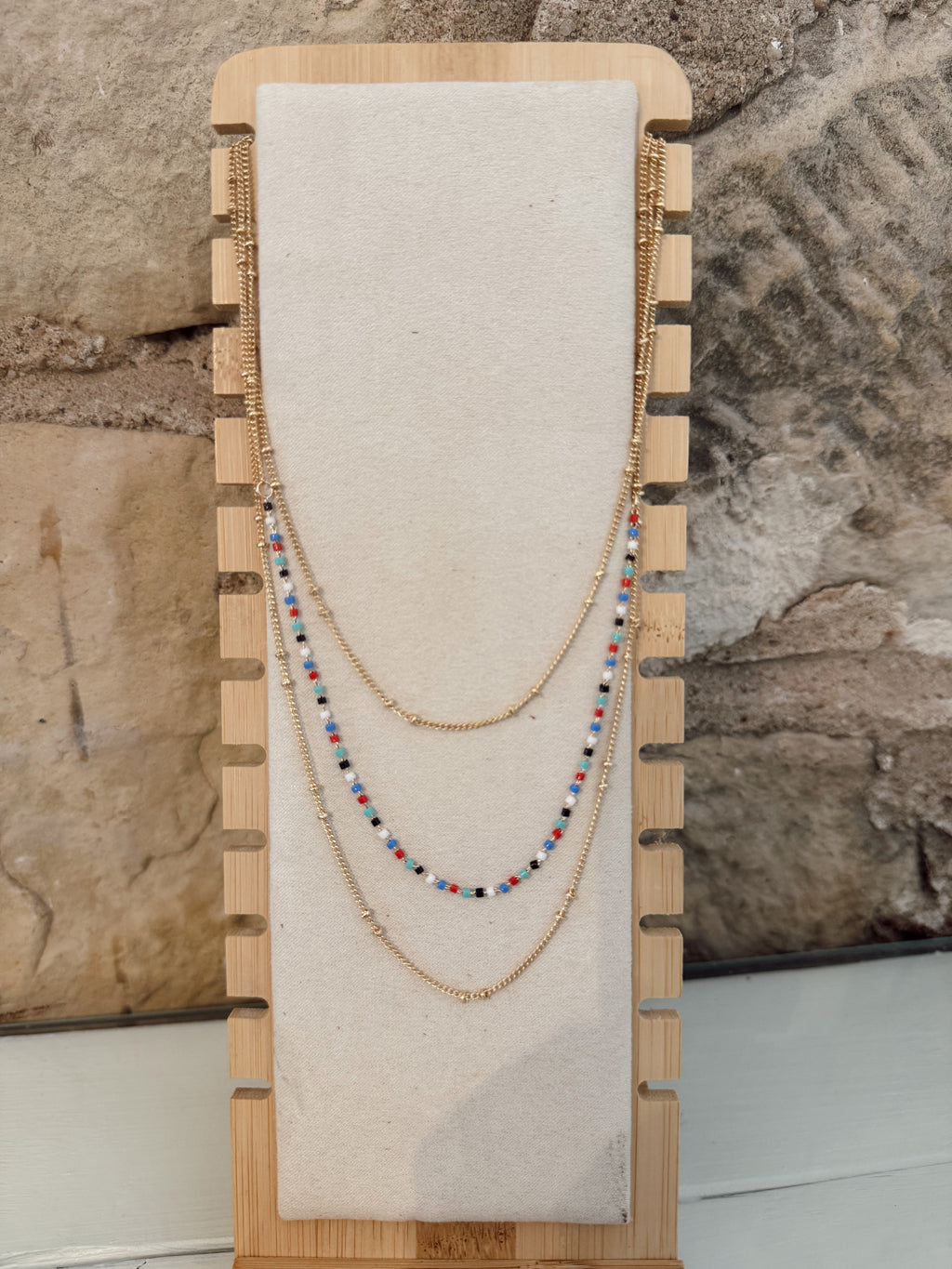 Tank Triple Layer Bead Necklace