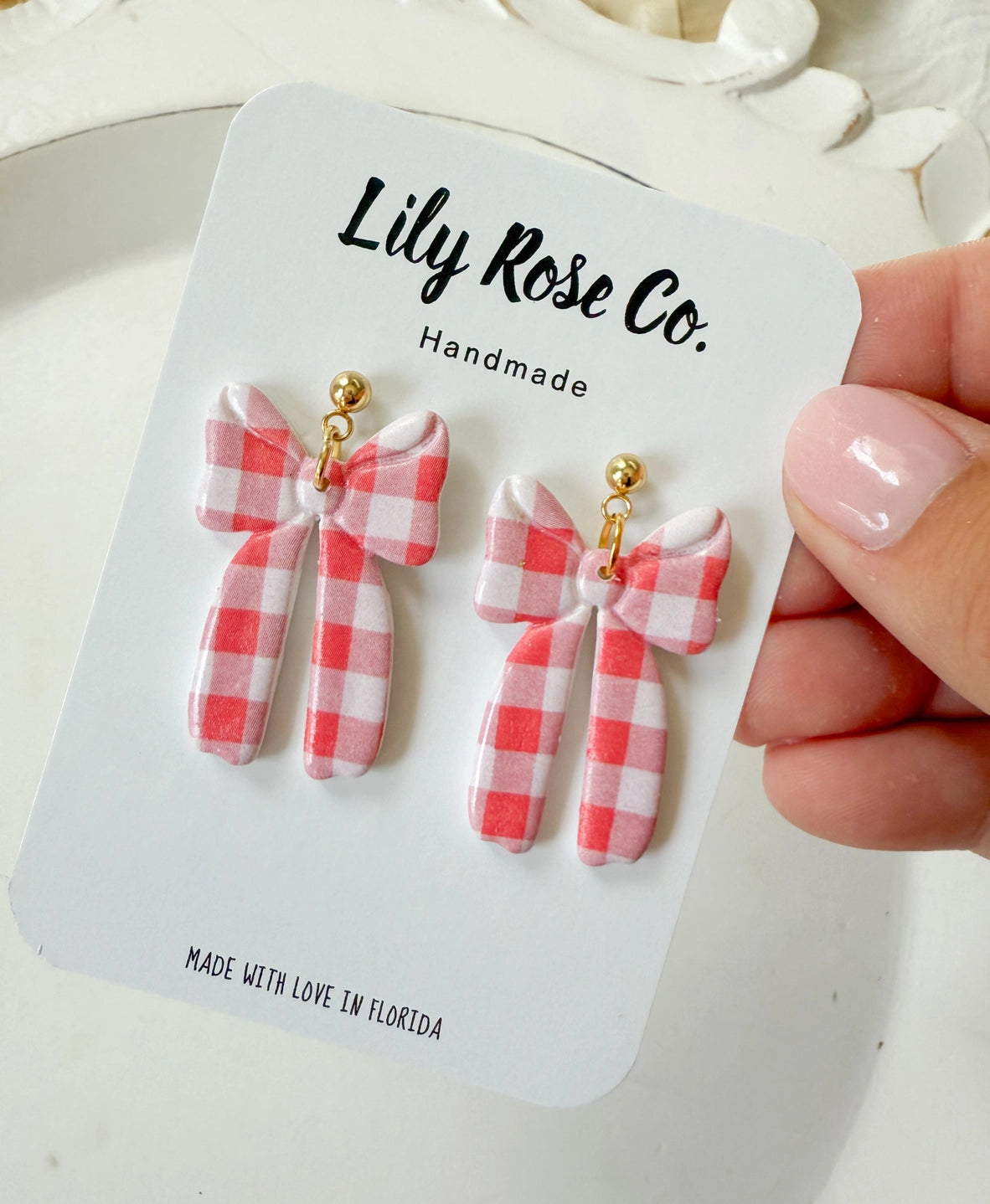 Red Gingham Bow Earrings