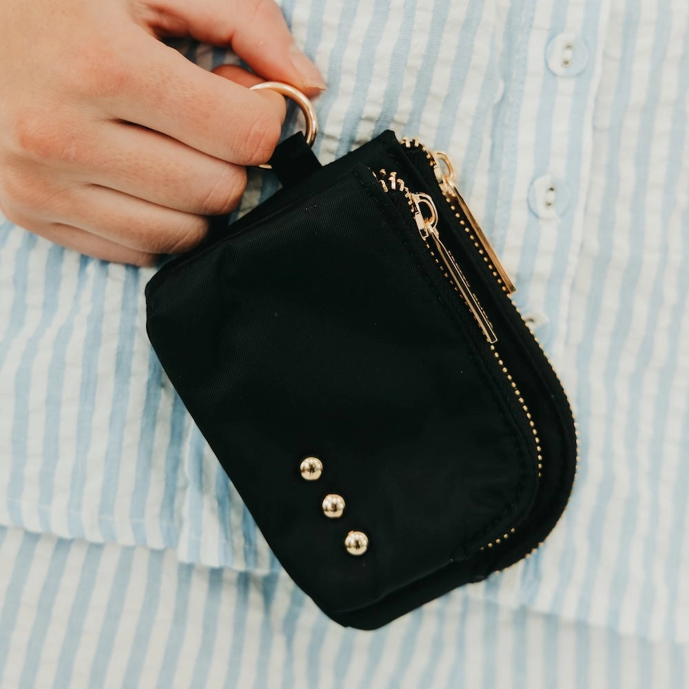 Double Zip Card Wallet - Black